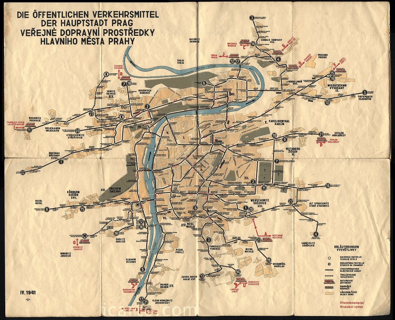 Mapa Prahy z roku 1941