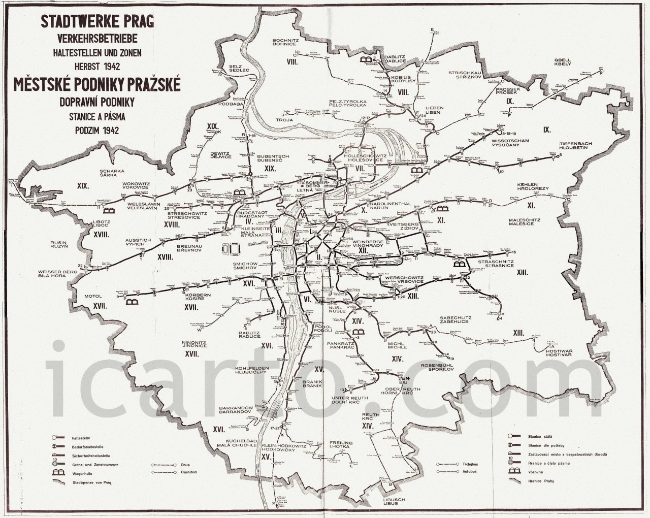 Mapa Prahy z roku 1942